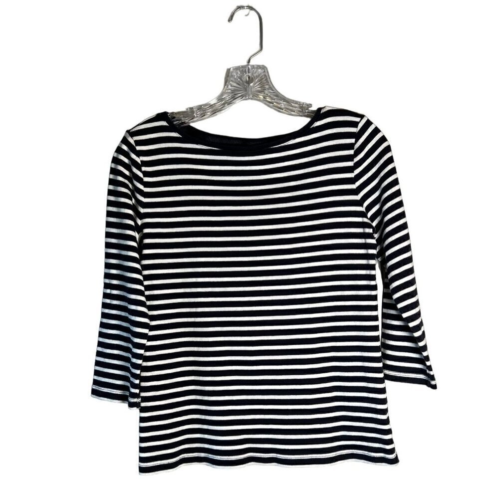 Talbots Navy and White Striped Women's Size Small Long Sleeve Tee
